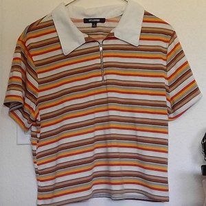 Forever 21 Striped Collared Quarter Zip Crop Top